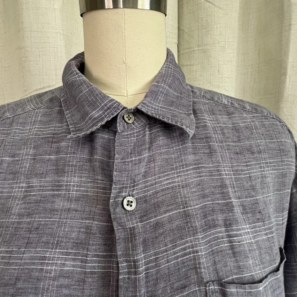 Banana Republic Shirt Mens  Sz Large Gray‎ Linen Factory Store Button Down